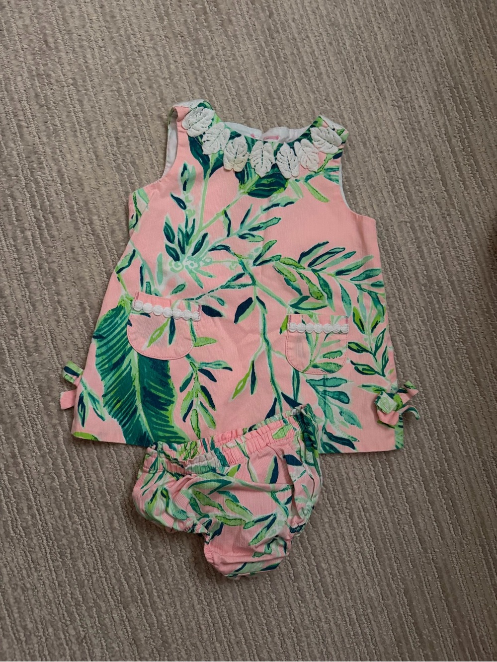 Lilly Pulitzer Pink Tropical Leaf Tank Dress with Bloomers size 6-12 Months